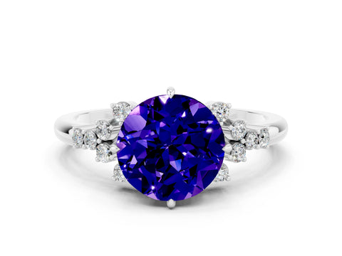 White gold Round Cut Tanzanite Ring with Side Stones and Four-Prong Setting_36