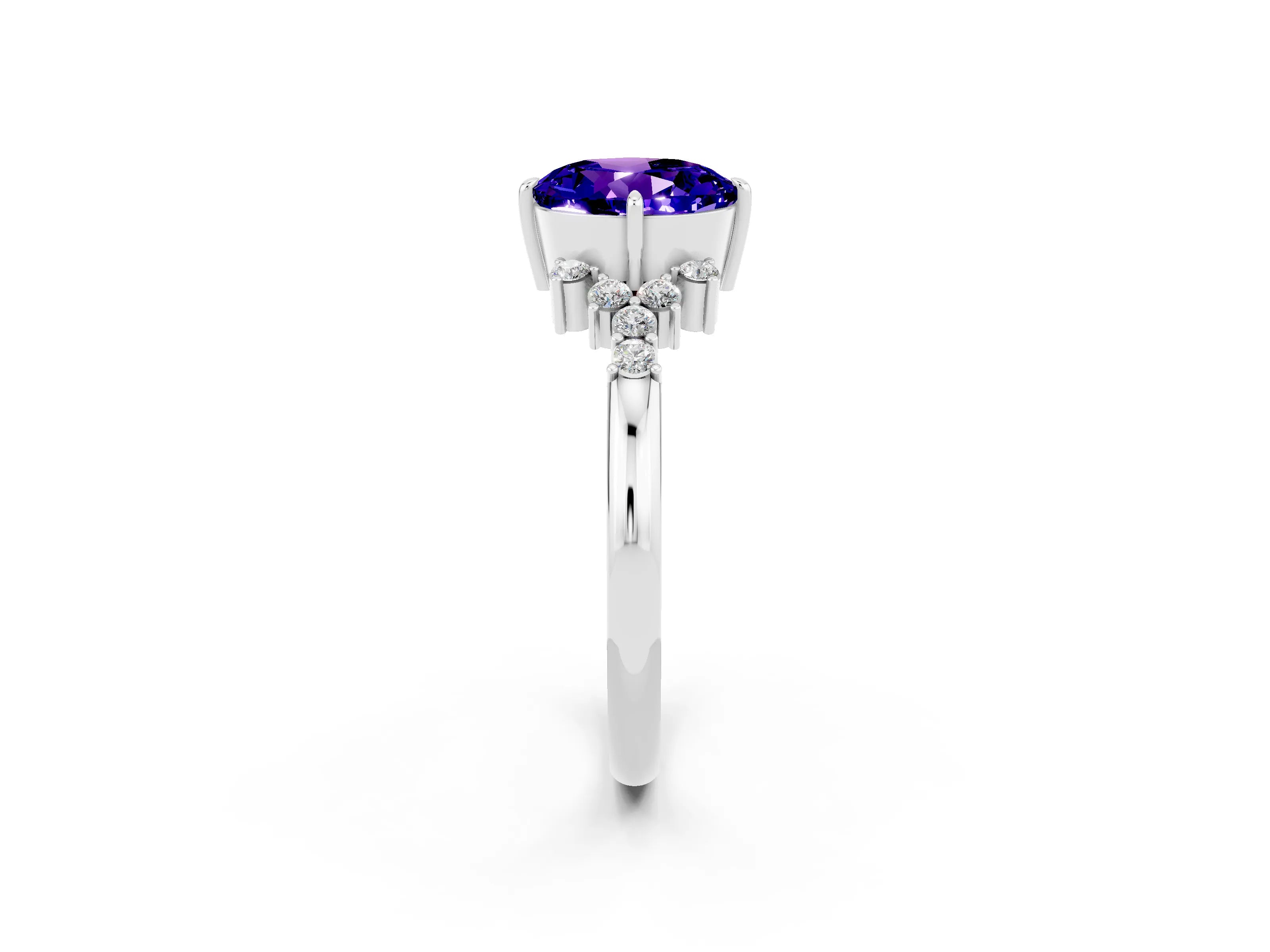 White gold Round Cut Tanzanite Ring with Side Stones and Four-Prong Setting_38