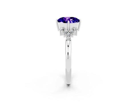 White gold Round Cut Tanzanite Ring with Side Stones and Four-Prong Setting_38