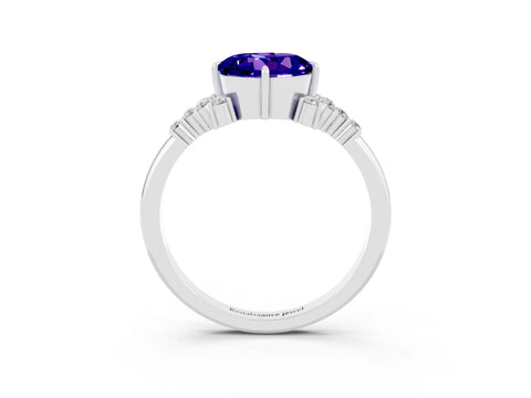White gold Round Cut Tanzanite Ring with Side Stones and Four-Prong Setting_39