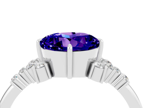 White gold Round Cut Tanzanite Ring with Side Stones and Four-Prong Setting_40