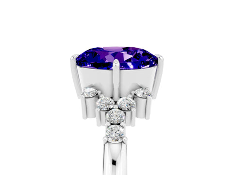 White gold Round Cut Tanzanite Ring with Side Stones and Four-Prong Setting_41