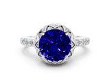 White gold Round Cut Tanzanite Scalloped Halo Engagement Ring with Round Shared Prong Band_24