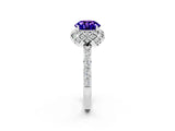 White gold Round Cut Tanzanite Scalloped Halo Engagement Ring with Round Shared Prong Band_26