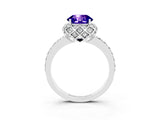 White gold Round Cut Tanzanite Scalloped Halo Engagement Ring with Round Shared Prong Band_27