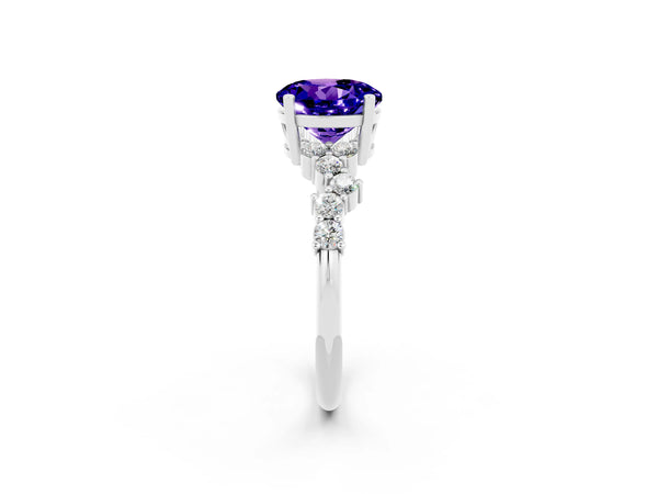 White gold Round Cut Tanzanite Scattered Round Accent Ring with Prong Setting