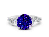 White gold Round Cut Tanzanite Scattered Round Accent Ring with Prong Setting_24