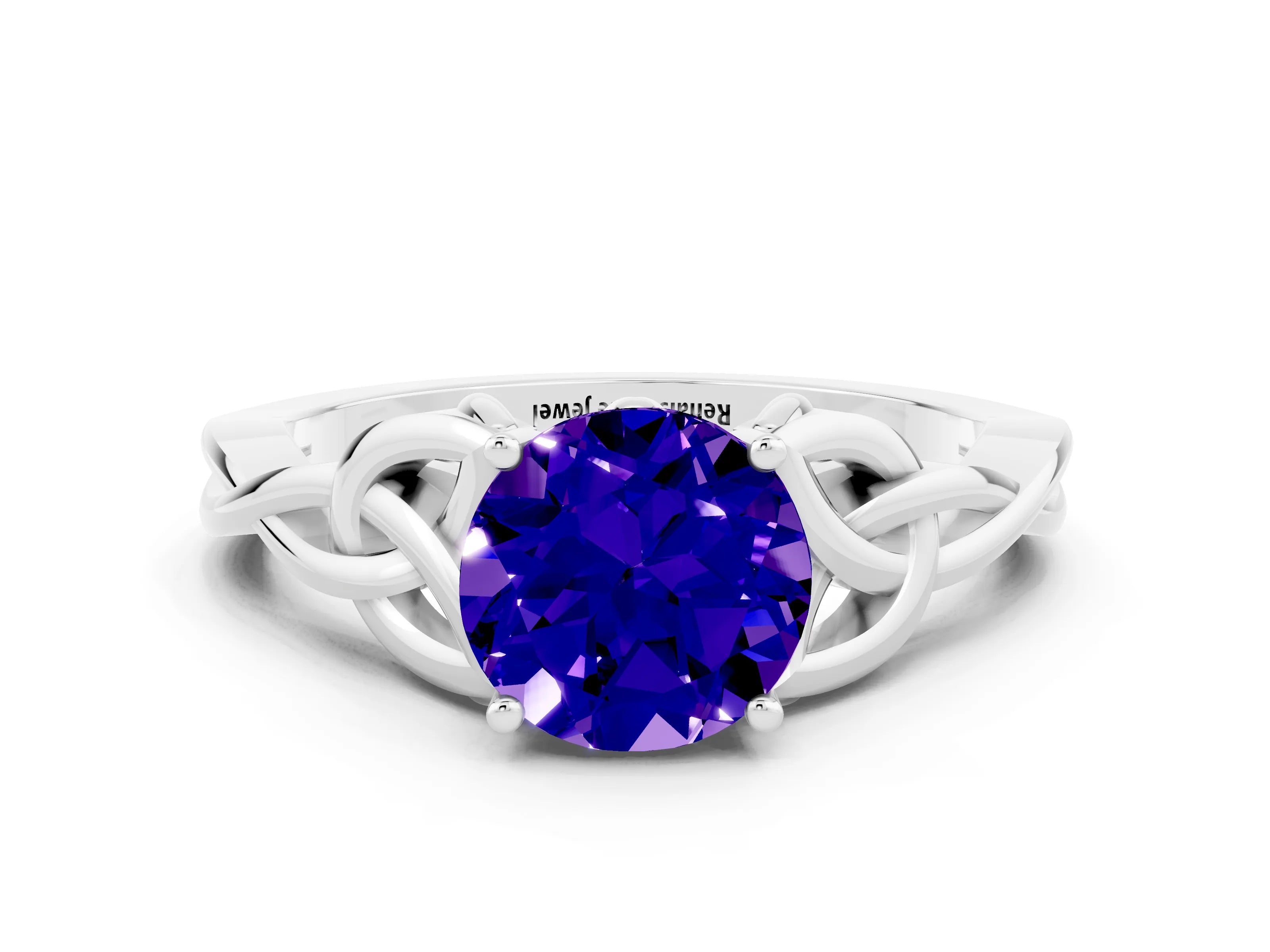 White gold Round Cut Tanzanite Solitaire Celtic Knot Ring with Four-Prong Setting_12