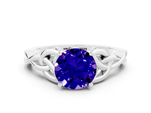White gold Round Cut Tanzanite Solitaire Celtic Knot Ring with Four-Prong Setting_12