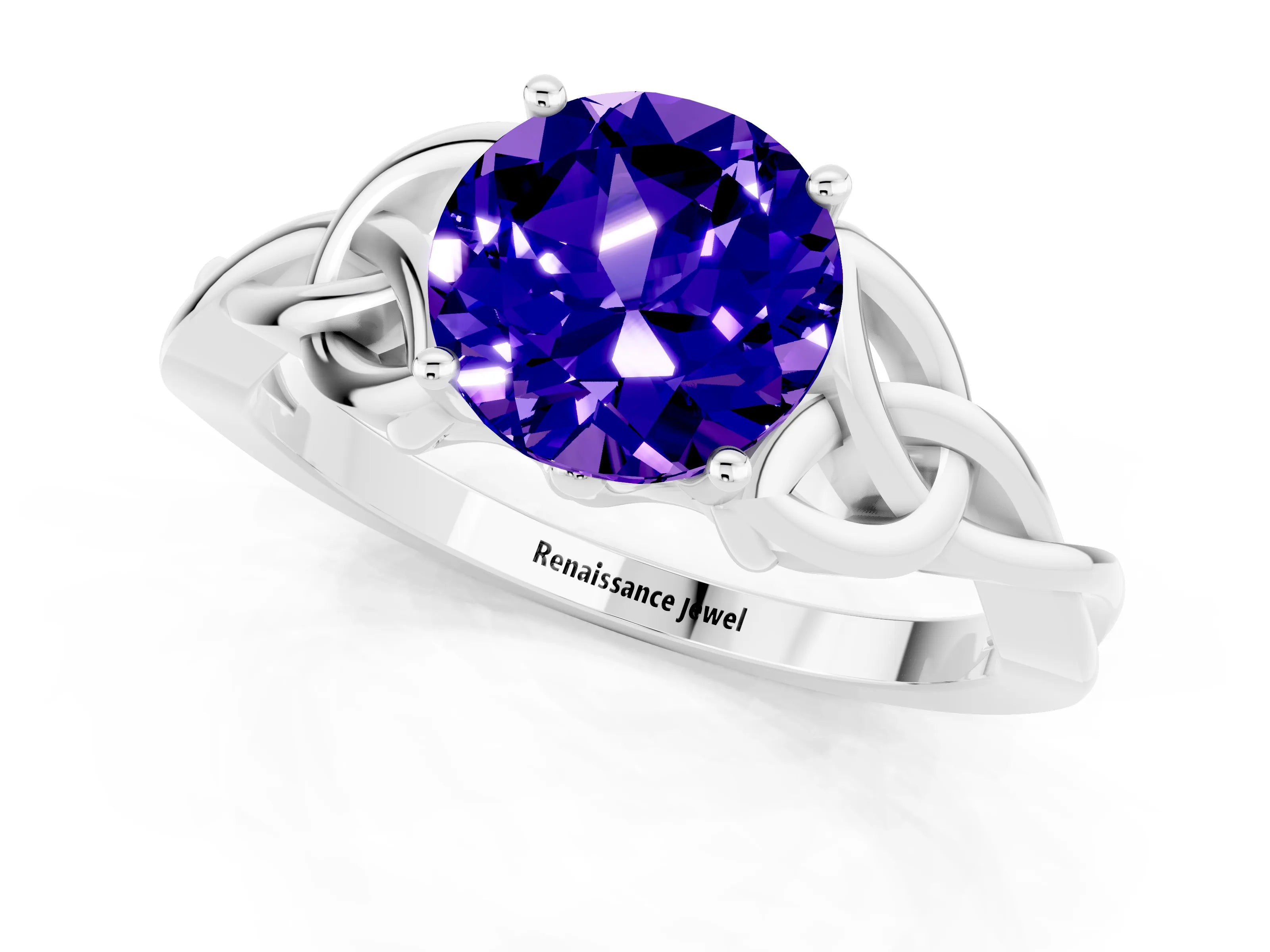 White gold Round Cut Tanzanite Solitaire Celtic Knot Ring with Four-Prong Setting_13