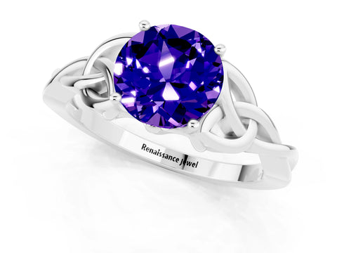 White gold Round Cut Tanzanite Solitaire Celtic Knot Ring with Four-Prong Setting_13