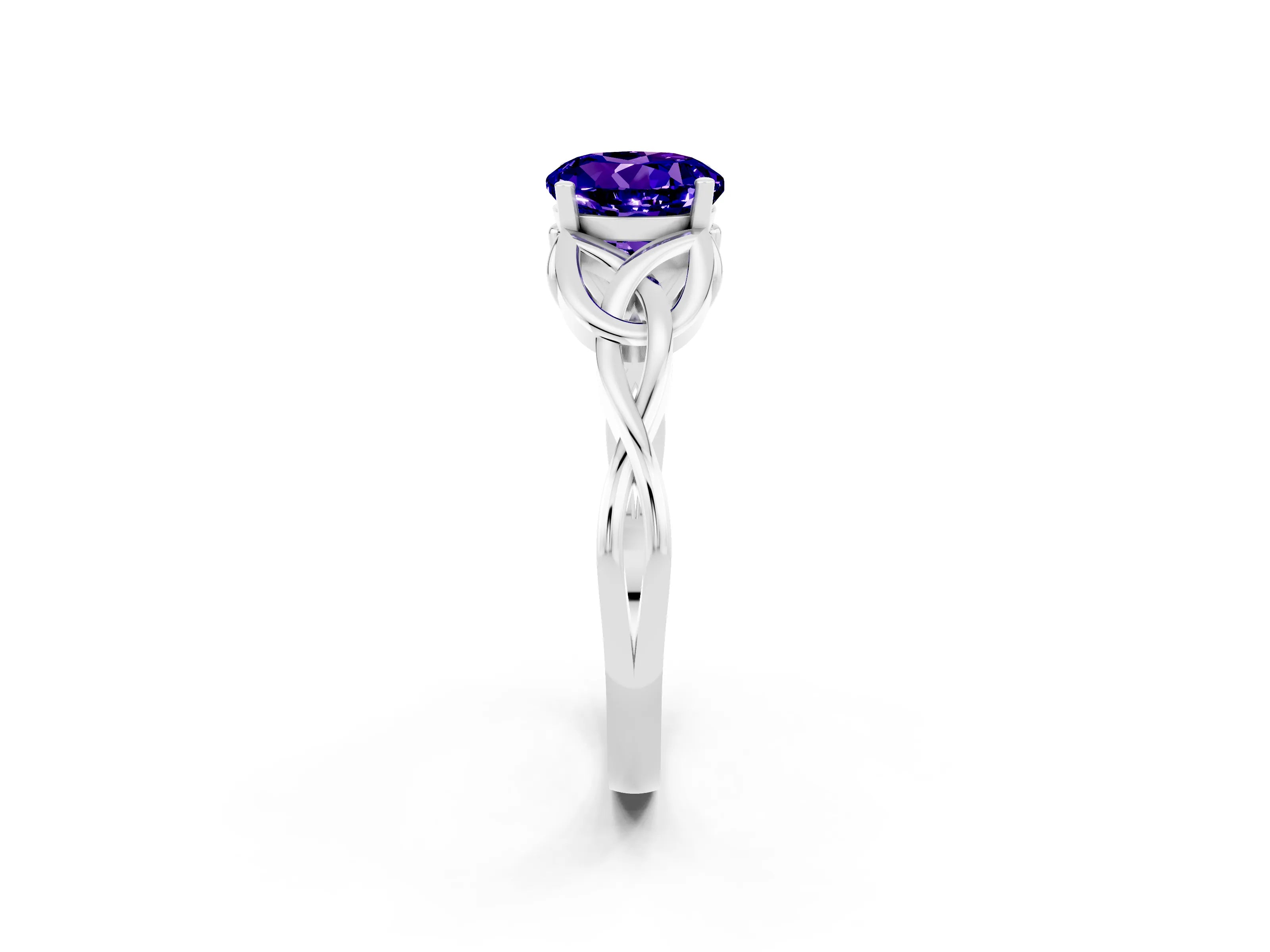 White gold Round Cut Tanzanite Solitaire Celtic Knot Ring with Four-Prong Setting_14