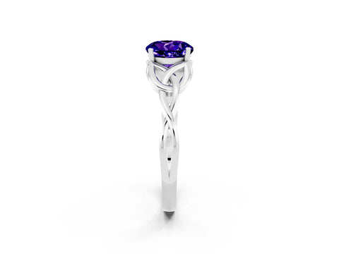White gold Round Cut Tanzanite Solitaire Celtic Knot Ring with Four-Prong Setting_14