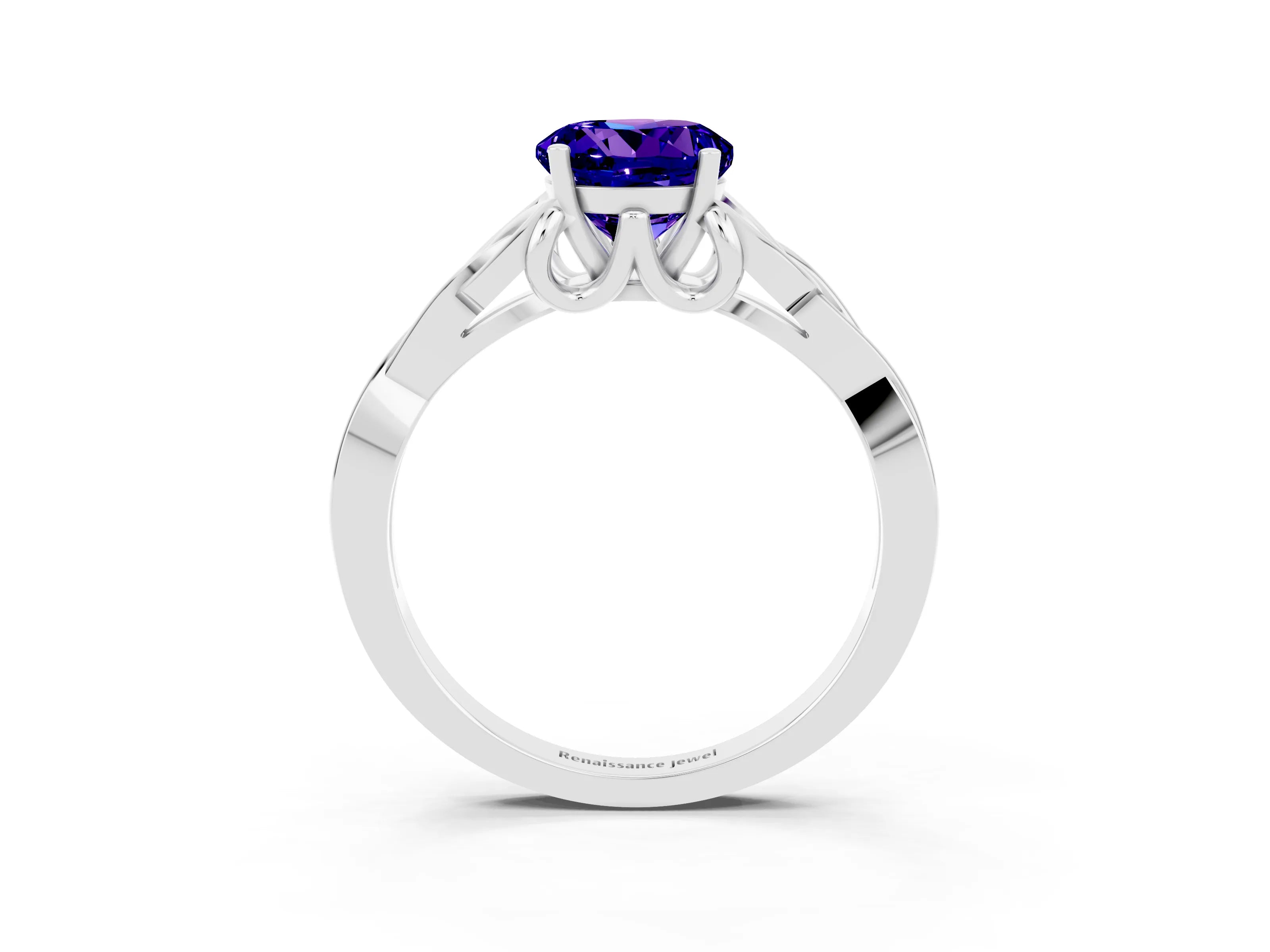 White gold Round Cut Tanzanite Solitaire Celtic Knot Ring with Four-Prong Setting_15