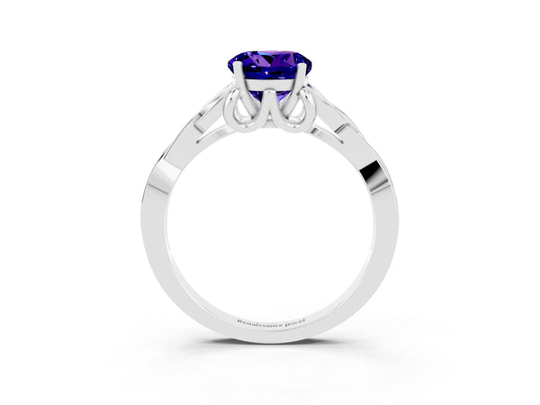 Silver Round Cut Tanzanite Solitaire Celtic Knot Ring with Four-Prong Setting