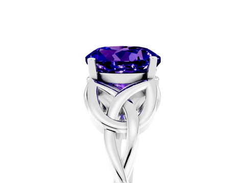 White gold Round Cut Tanzanite Solitaire Celtic Knot Ring with Four-Prong Setting_17