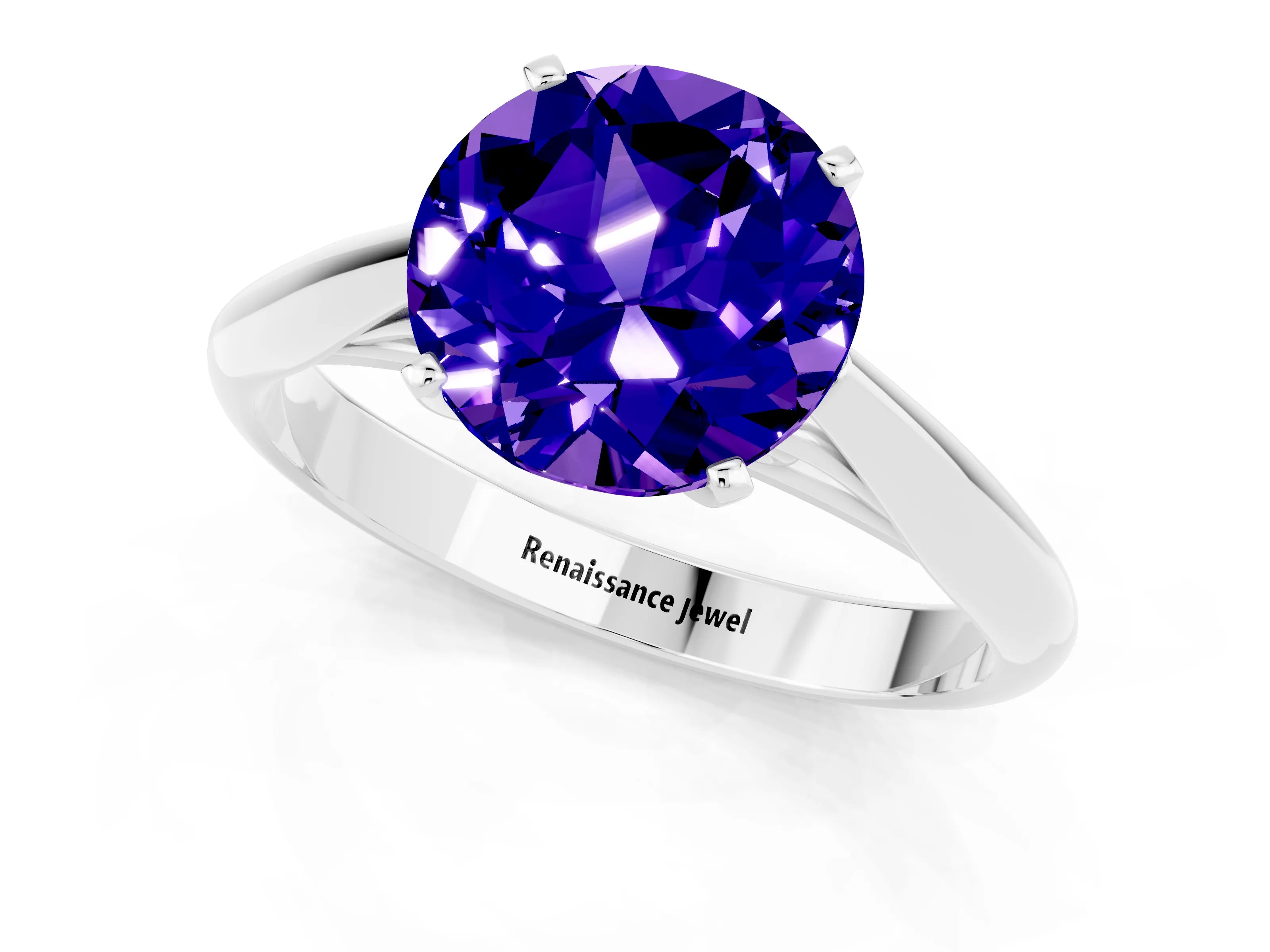 White gold Round Cut Tanzanite Solitaire Engagement Ring with Cathedral Setting and Four-Prong Mount_13