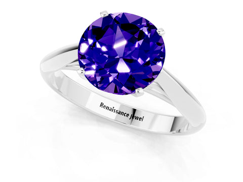 White gold Round Cut Tanzanite Solitaire Engagement Ring with Cathedral Setting and Four-Prong Mount_13