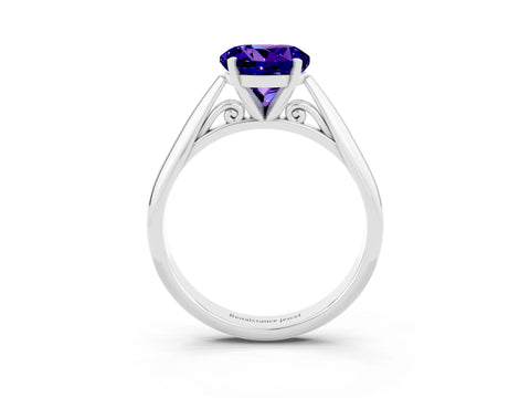 White gold Round Cut Tanzanite Solitaire Engagement Ring with Cathedral Setting and Four-Prong Mount_15