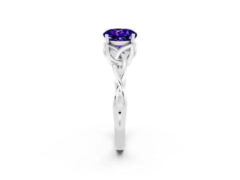 White gold Round Cut Tanzanite Solitaire Engagement Ring with Celtic Knot Band and Four-Prong Setting_2