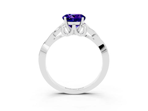 White gold Round Cut Tanzanite Solitaire Engagement Ring with Celtic Knot Band and Four-Prong Setting_3