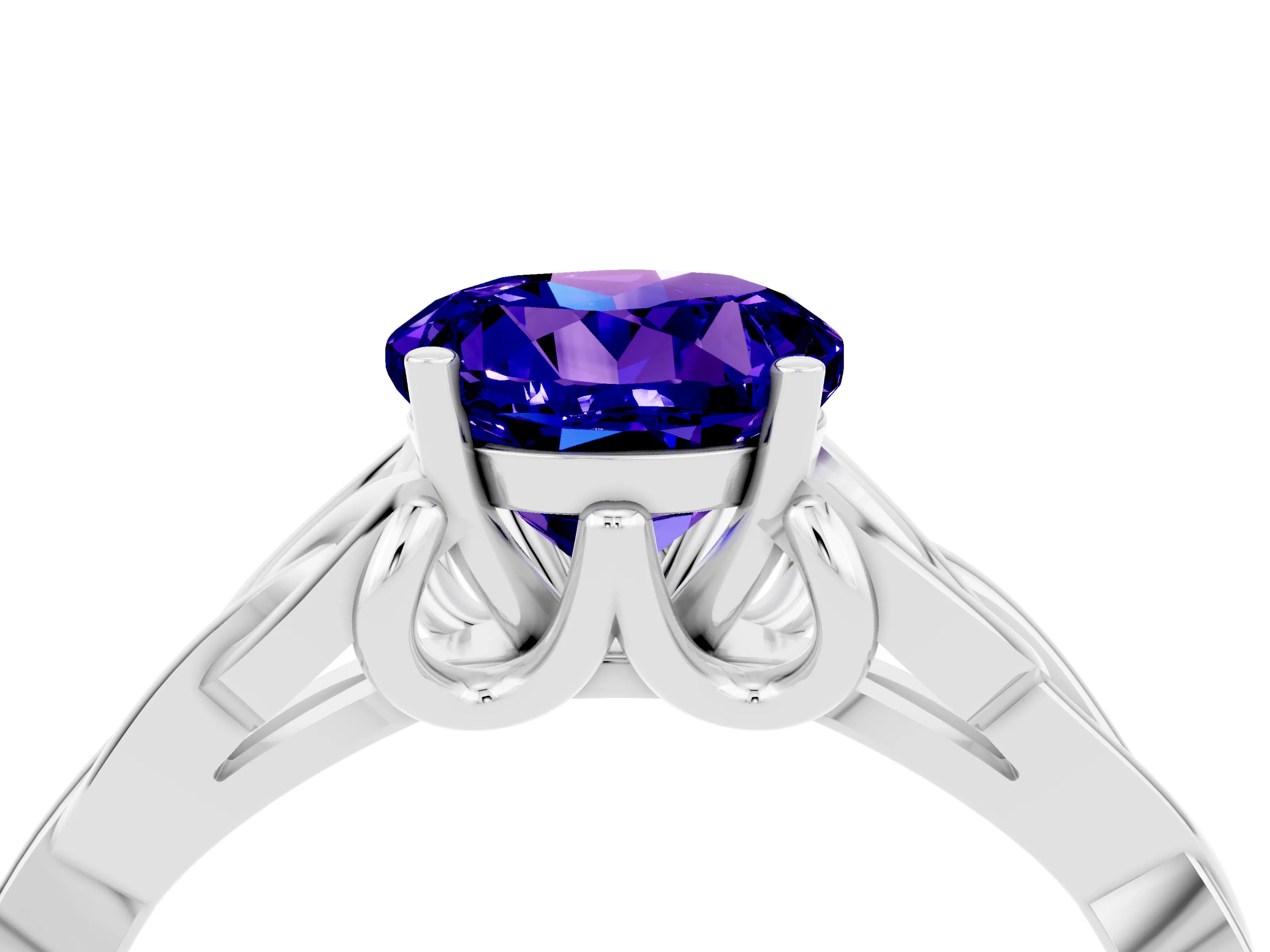 White gold Round Cut Tanzanite Solitaire Engagement Ring with Celtic Knot Band and Four-Prong Setting_4