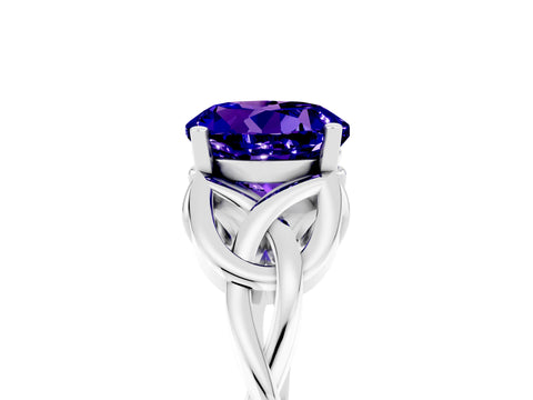 White gold Round Cut Tanzanite Solitaire Engagement Ring with Celtic Knot Band and Four-Prong Setting_5