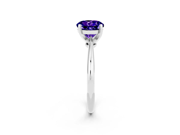 White gold Round Cut Tanzanite Solitaire Engagement Ring with Classic Band and Four-Prong Setting