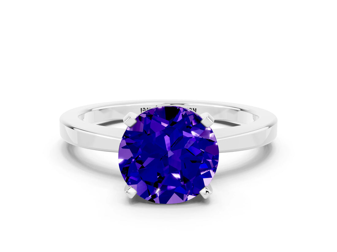 White gold Round Cut Tanzanite Solitaire Engagement Ring with Classic Band and Four-Prong Setting_24