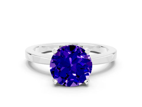 White gold Round Cut Tanzanite Solitaire Engagement Ring with Classic Band and Four-Prong Setting_24