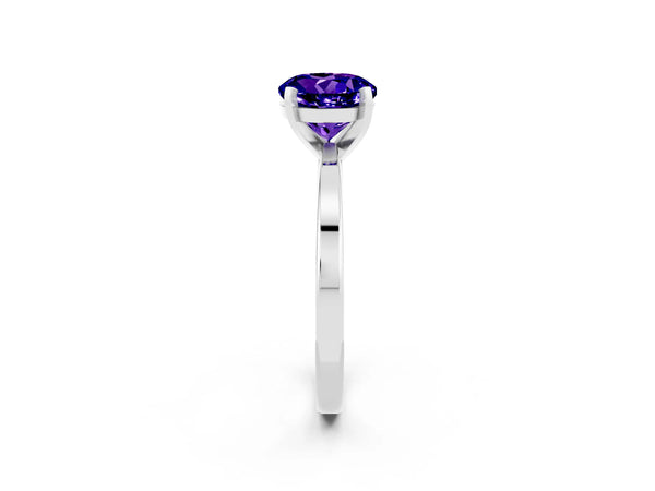 Platinum Round Cut Tanzanite Solitaire Engagement Ring with Classic Band and Four-Prong Setting