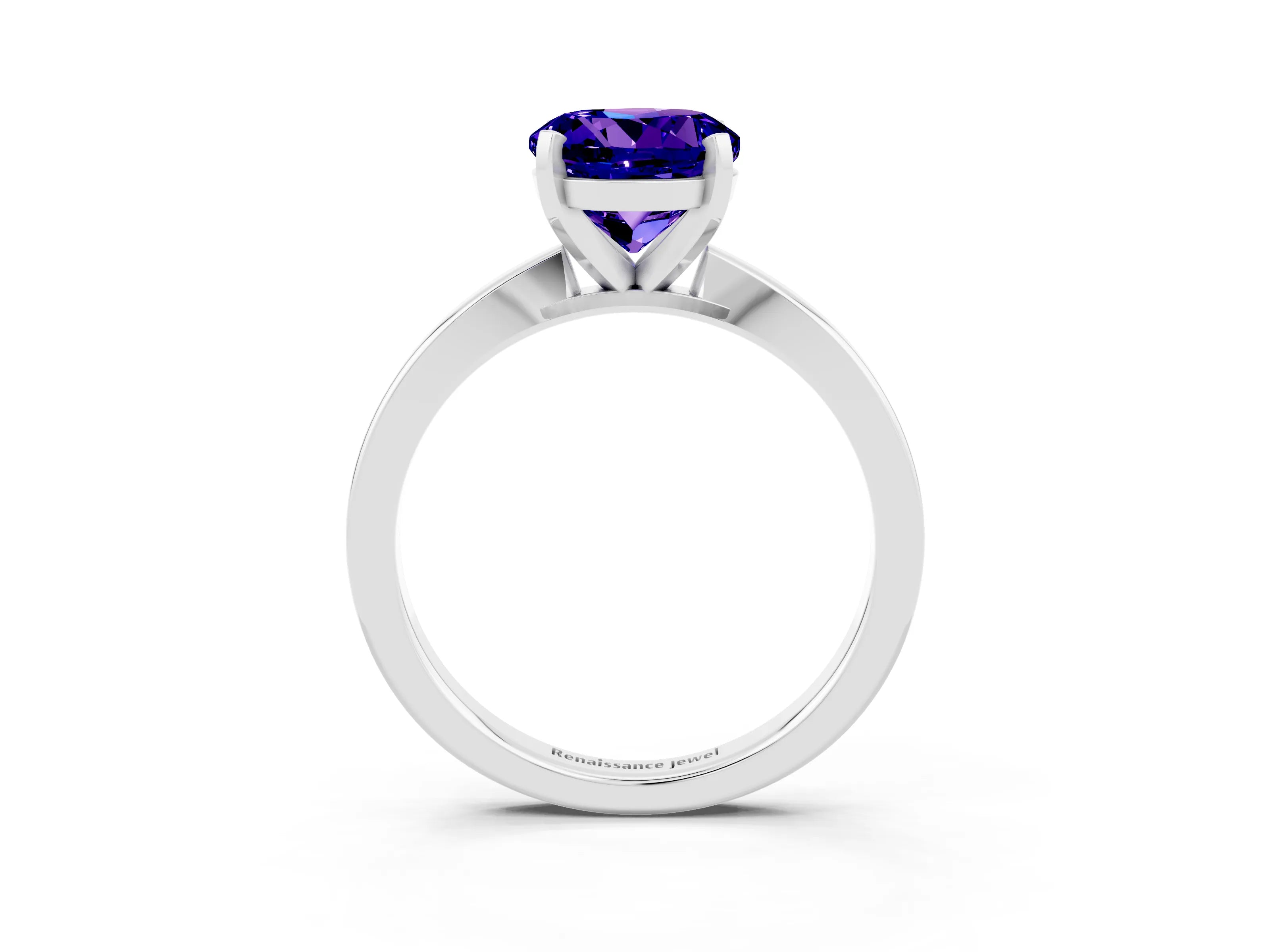 White gold Round Cut Tanzanite Solitaire Engagement Ring with Classic Band and Four-Prong Setting_27