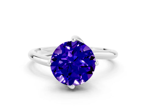 White gold Round Cut Tanzanite Solitaire Engagement Ring with Four-Prong Setting and Classic Band_12