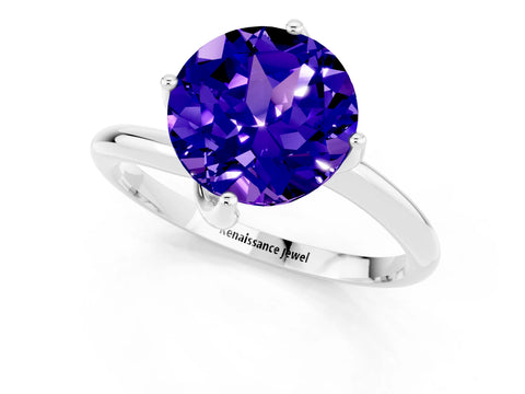 White gold Round Cut Tanzanite Solitaire Engagement Ring with Four-Prong Setting and Classic Band_13