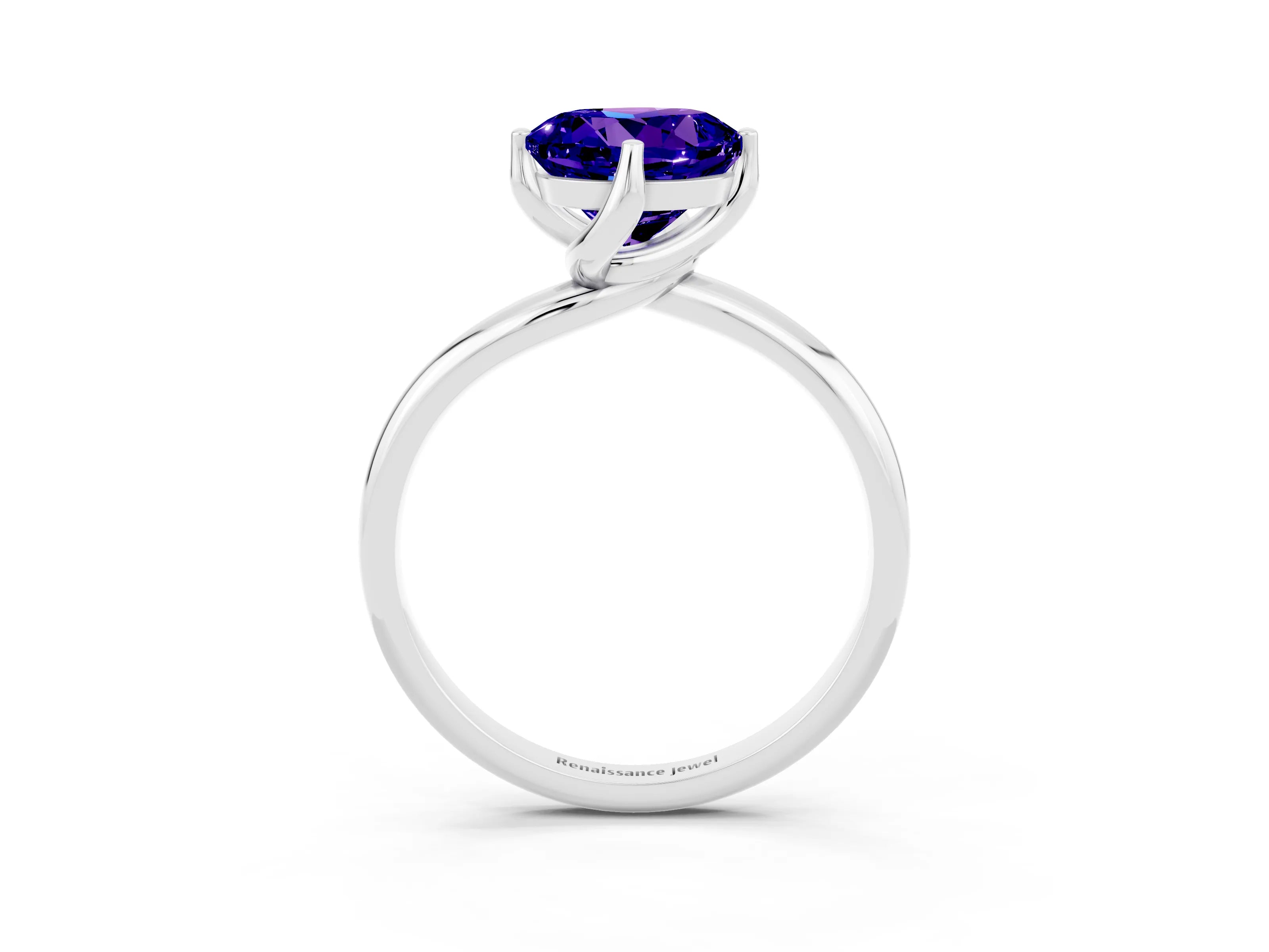 White gold Round Cut Tanzanite Solitaire Engagement Ring with Four-Prong Setting and Classic Band_15