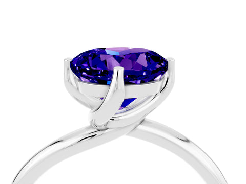 White gold Round Cut Tanzanite Solitaire Engagement Ring with Four-Prong Setting and Classic Band_16