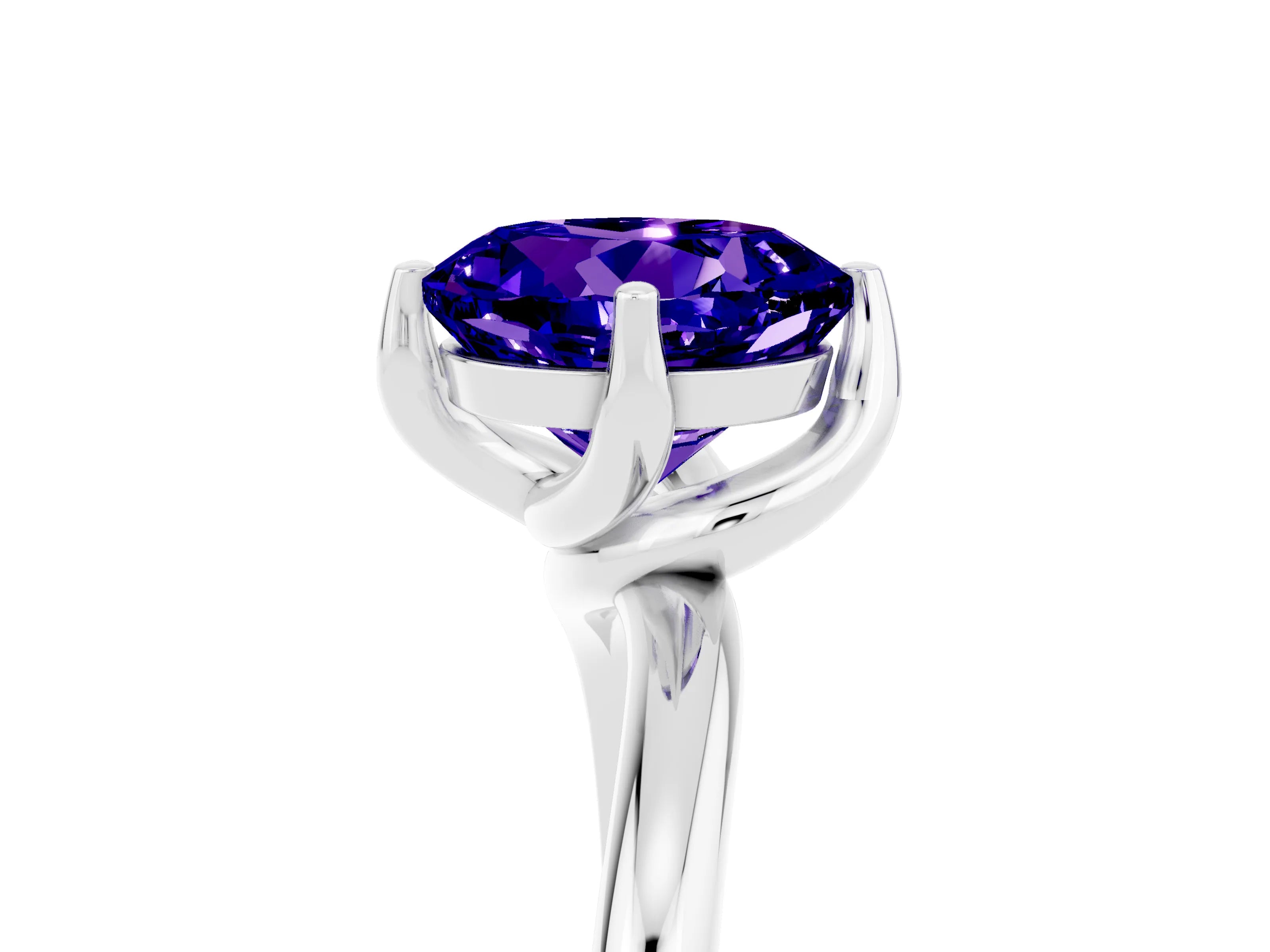 White gold Round Cut Tanzanite Solitaire Engagement Ring with Four-Prong Setting and Classic Band_17