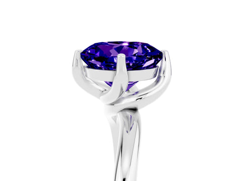 White gold Round Cut Tanzanite Solitaire Engagement Ring with Four-Prong Setting and Classic Band_17