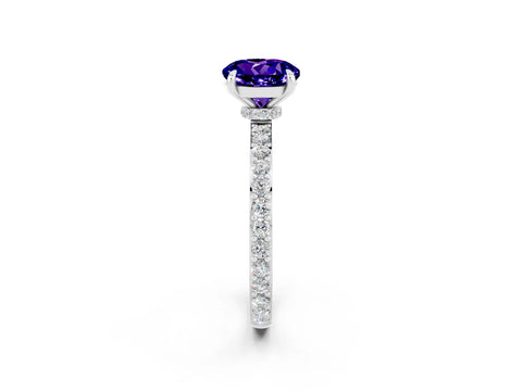 White gold Round Cut Tanzanite Solitaire Engagement Ring with Pavé Band and Four-Prong Setting_2