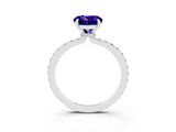 White gold Round Cut Tanzanite Solitaire Engagement Ring with Pavé Band and Four-Prong Setting_3