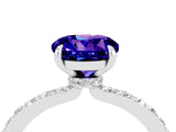 White gold Round Cut Tanzanite Solitaire Engagement Ring with Pavé Band and Four-Prong Setting_4