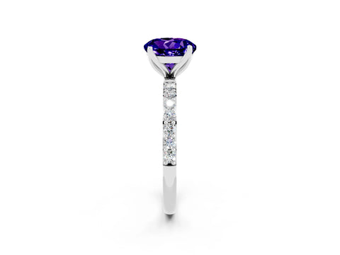 White gold Round Cut Tanzanite Solitaire Engagement Ring with Pavé Band and Prong Setting_2