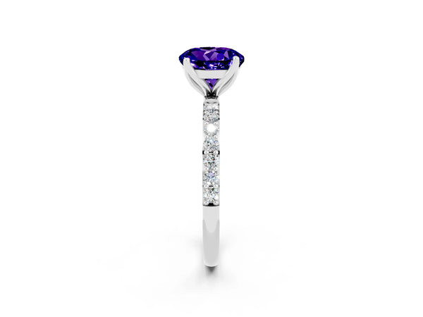 White gold Round Cut Tanzanite Solitaire Engagement Ring with Round  Pavé Band and Prong Setting
