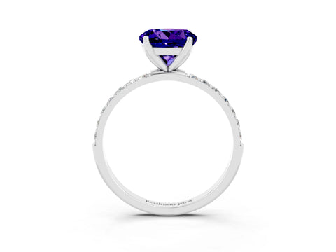 White gold Round Cut Tanzanite Solitaire Engagement Ring with Pavé Band and Prong Setting_3