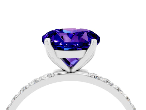 White gold Round Cut Tanzanite Solitaire Engagement Ring with Pavé Band and Prong Setting_4