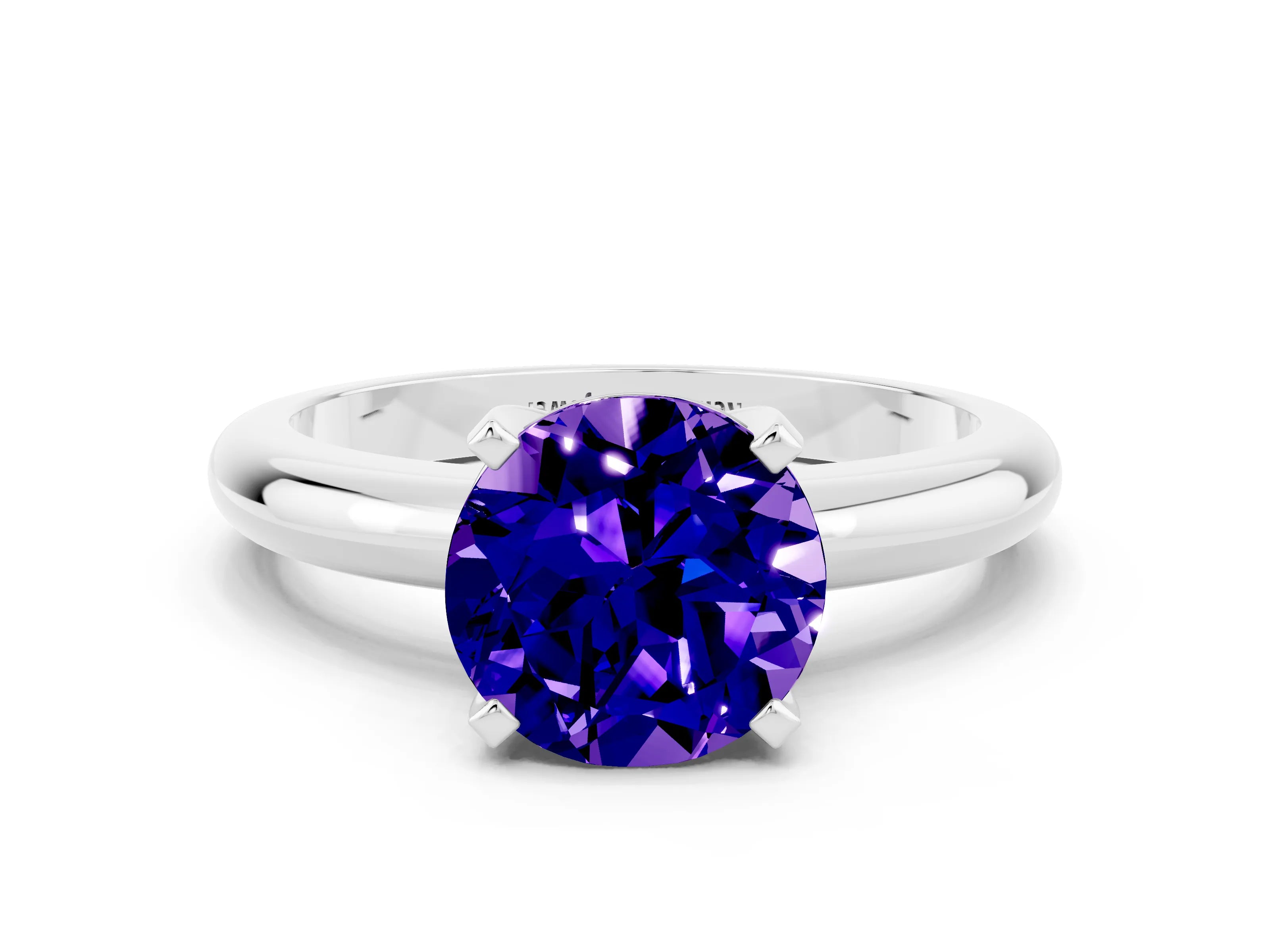 White gold Round Cut Tanzanite Solitaire Engagement Ring with Round Band and Four-Prong Setting