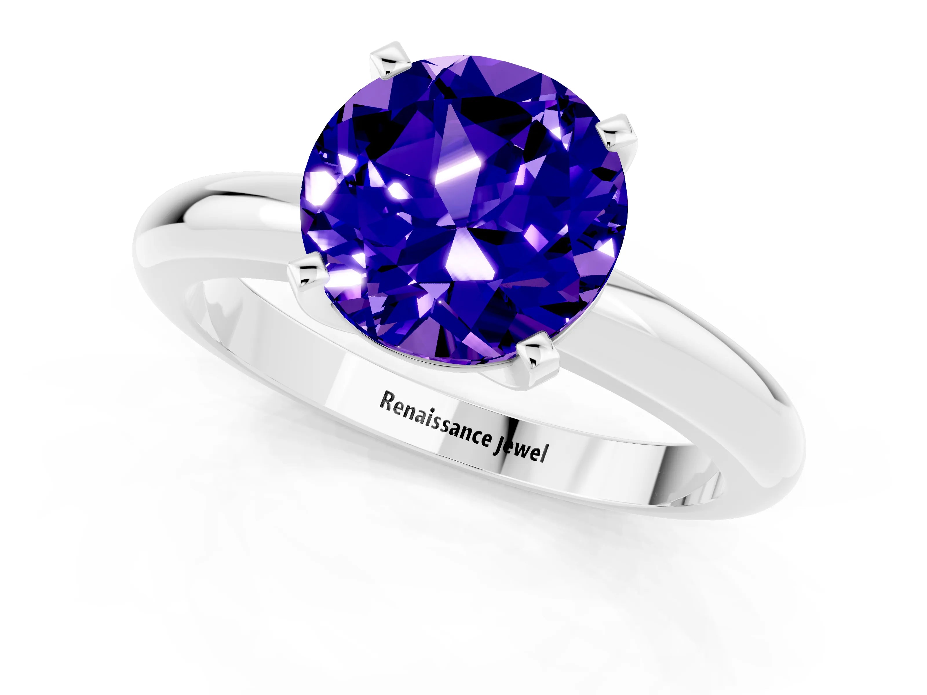White gold Round Cut Tanzanite Solitaire Engagement Ring with Round Band and Four-Prong Setting_1
