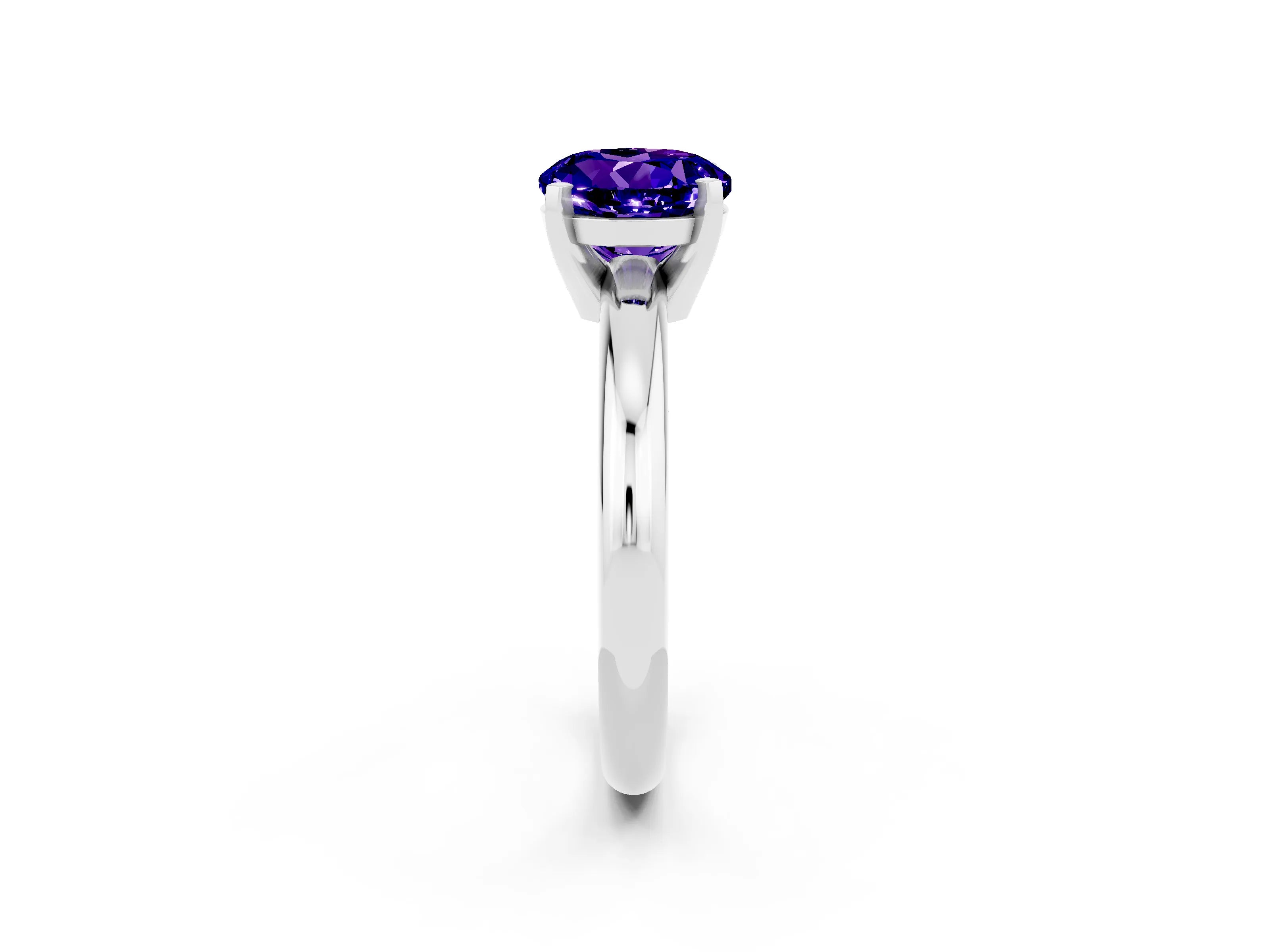 White gold Round Cut Tanzanite Solitaire Engagement Ring with Round Band and Four-Prong Setting_2