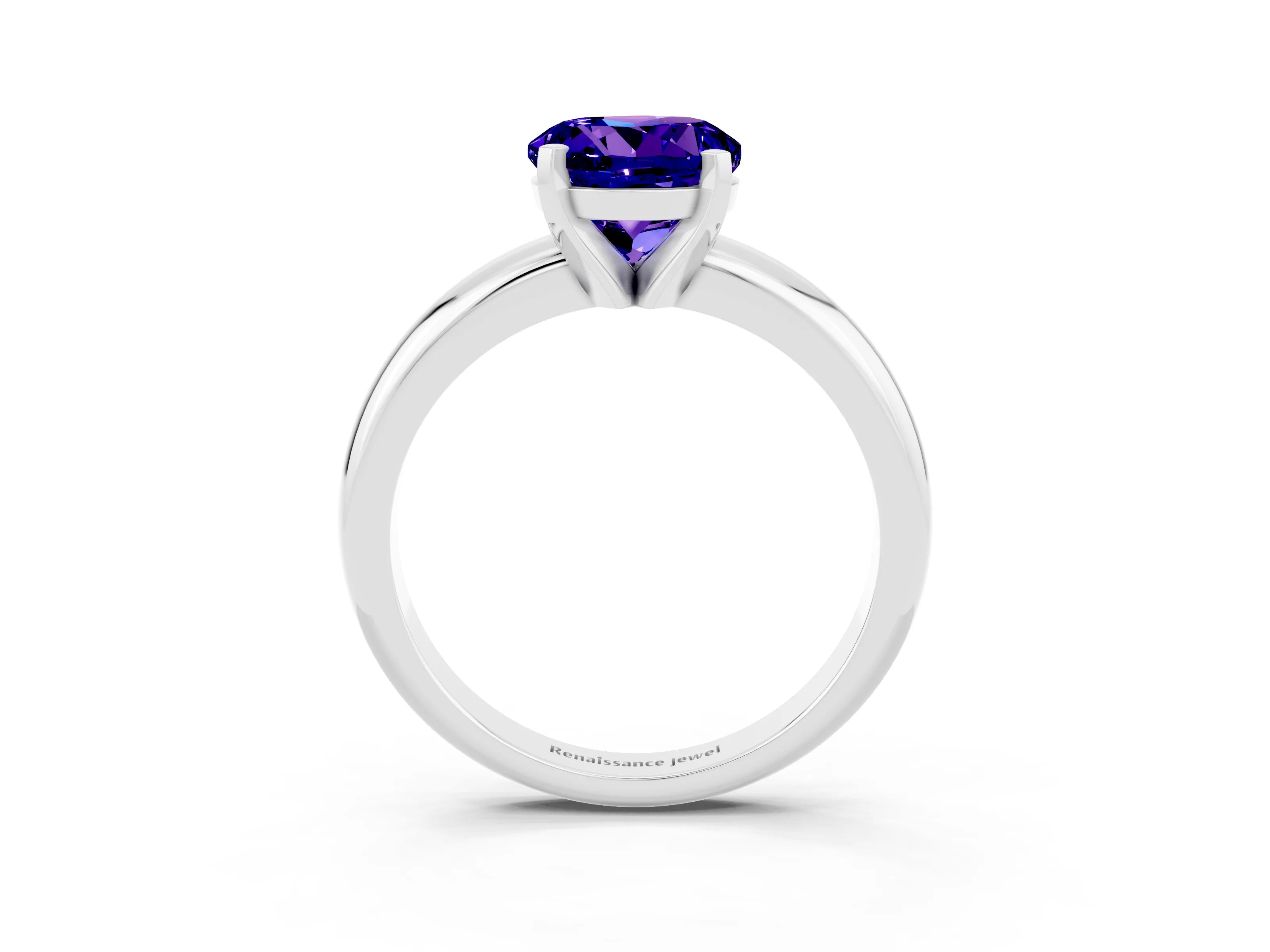 White gold Round Cut Tanzanite Solitaire Engagement Ring with Round Band and Four-Prong Setting_3