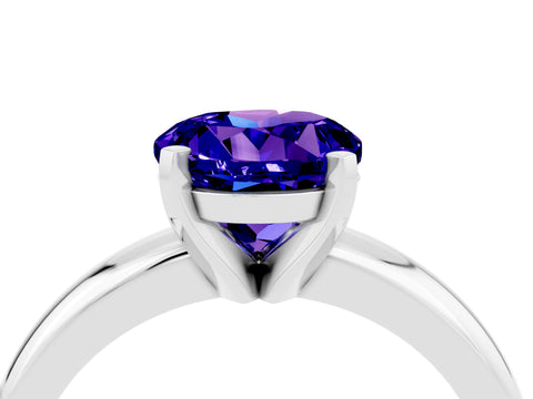 White gold Round Cut Tanzanite Solitaire Engagement Ring with Round Band and Four-Prong Setting_4